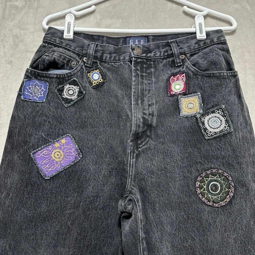 Vintage Gap High Rise Tapered Mom Denim Jeans‎ Women's 12 Black Slim Patchwork